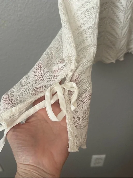 Loft Pointelle Ruffle Tie Cuff Top - Picture 7 of 9